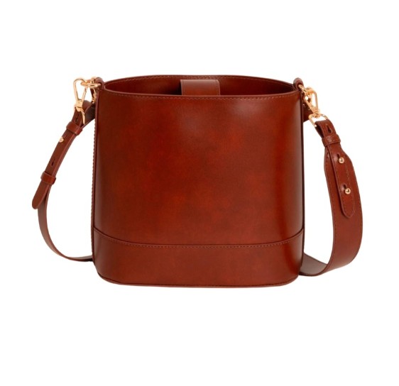 Sac seau en cuir cognac avec bandoulière